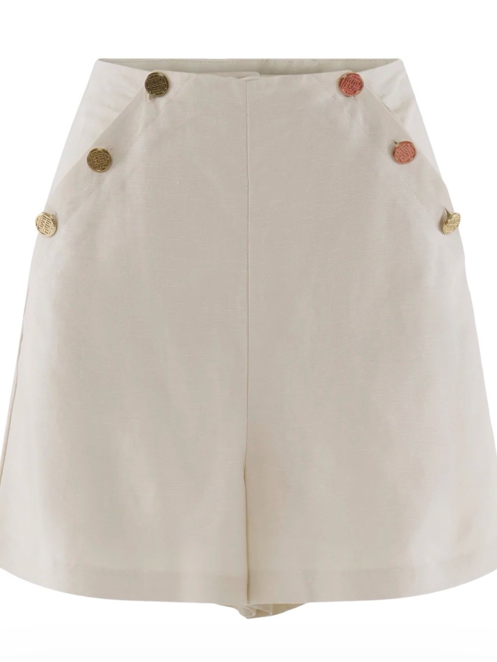 High-Waist Cream Button-Detail Women’s Shorts - Picture 2 of 7